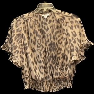 Leopard Short Sleeve Sheer Blouse